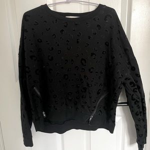Black with black velvet cheetah print spots vintage Havana sweat shirt